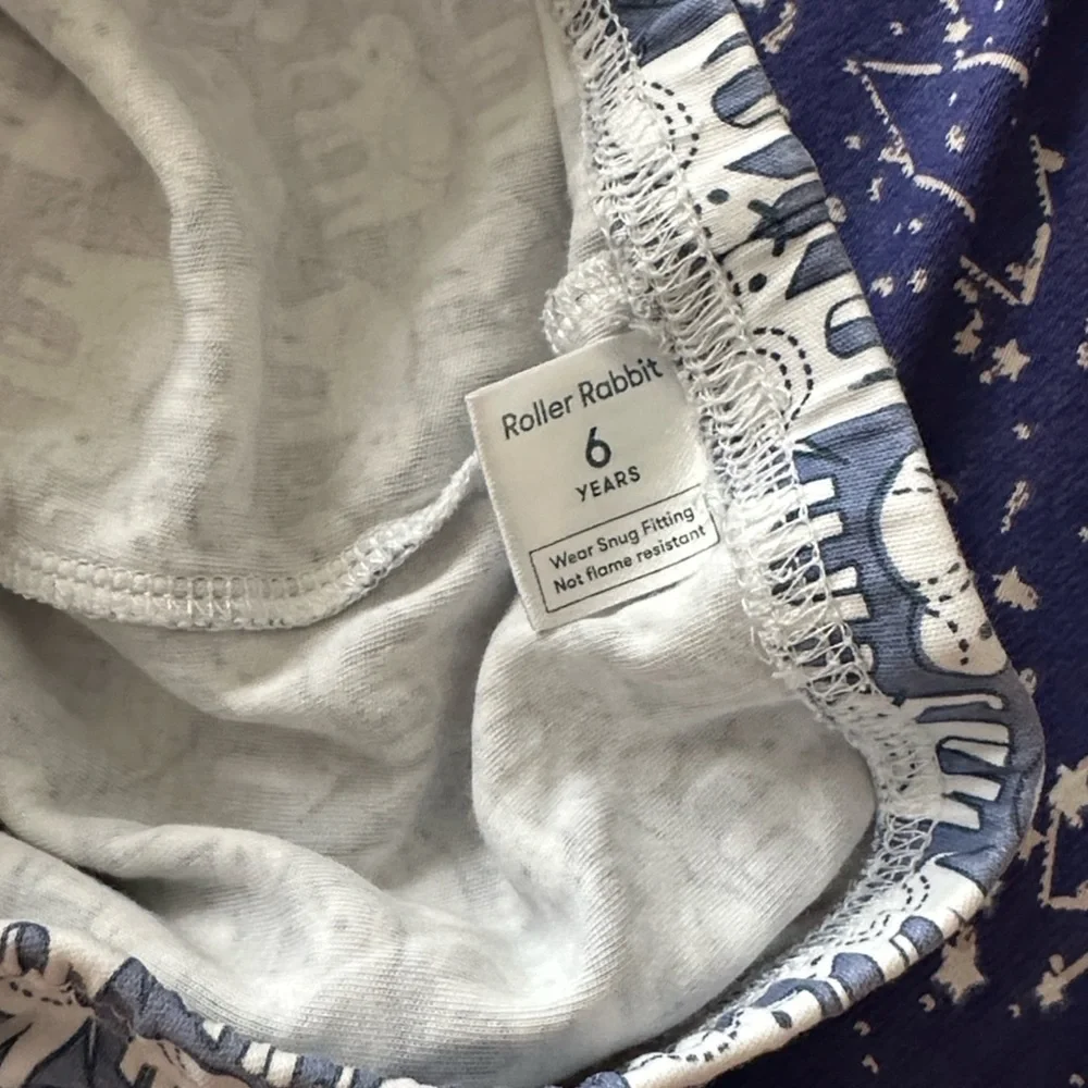 Roller Rabbit Blue White Elephant Pajama Pants 6 Kids Children’s FLAW